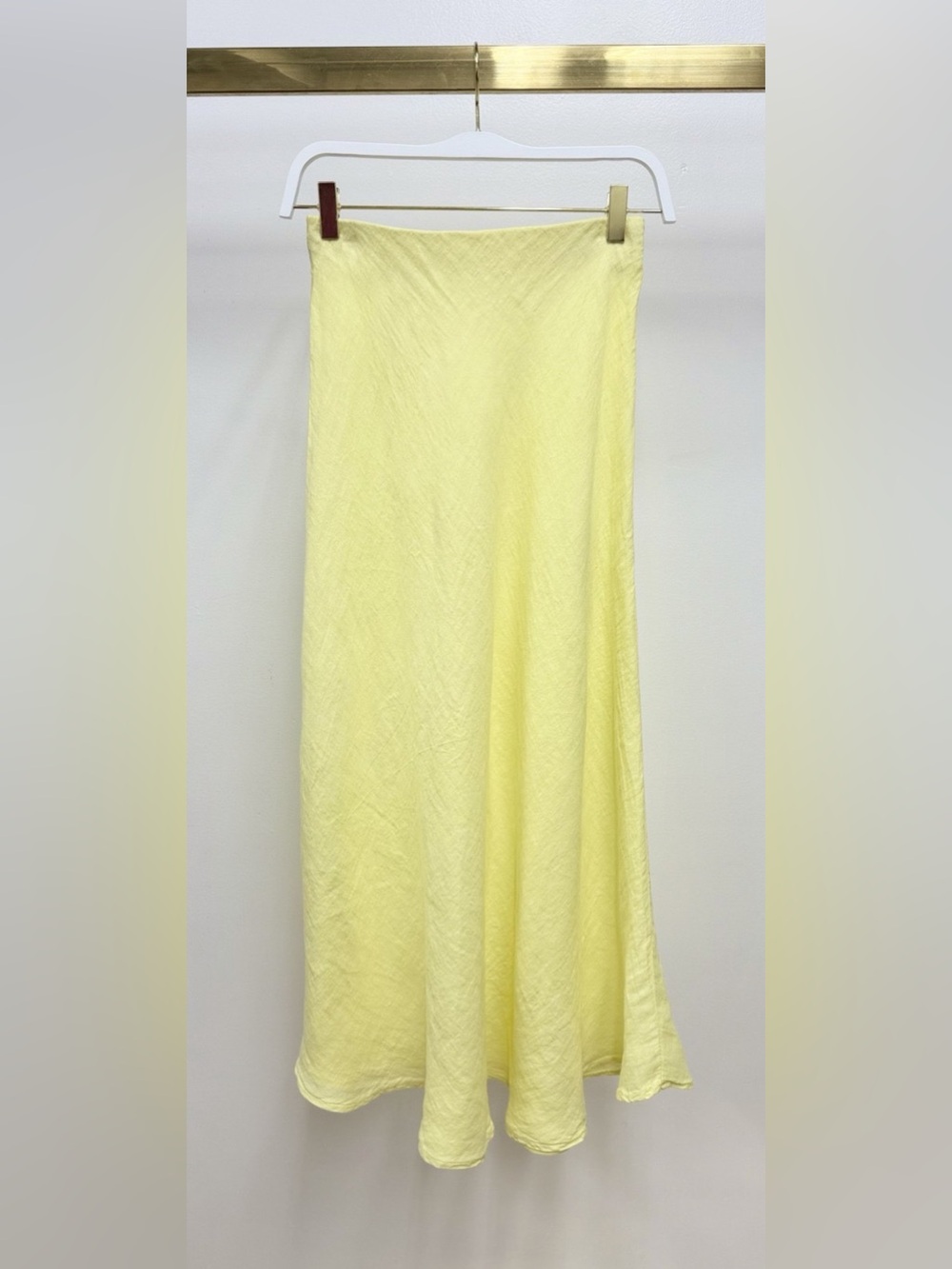 (113002-YEL) SOLID LINEN MIDI SKIRT